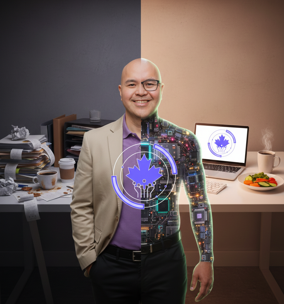 A half-human half-AI with half cluttered and half organized image.